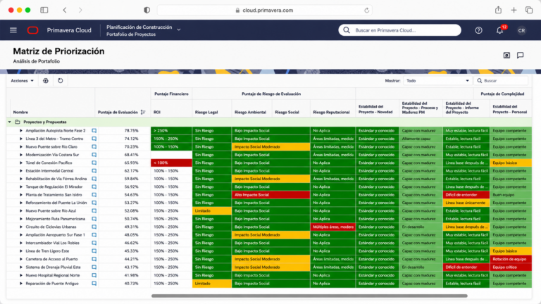 Matriz de priorización de cartera por puntaje financiero, riesgo y complejidad